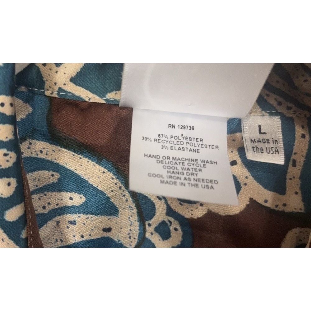 Finley Satin Blouse Womens Sz L Brown Blue Floral Twist Front French Cuffs - Picture 5 of 7